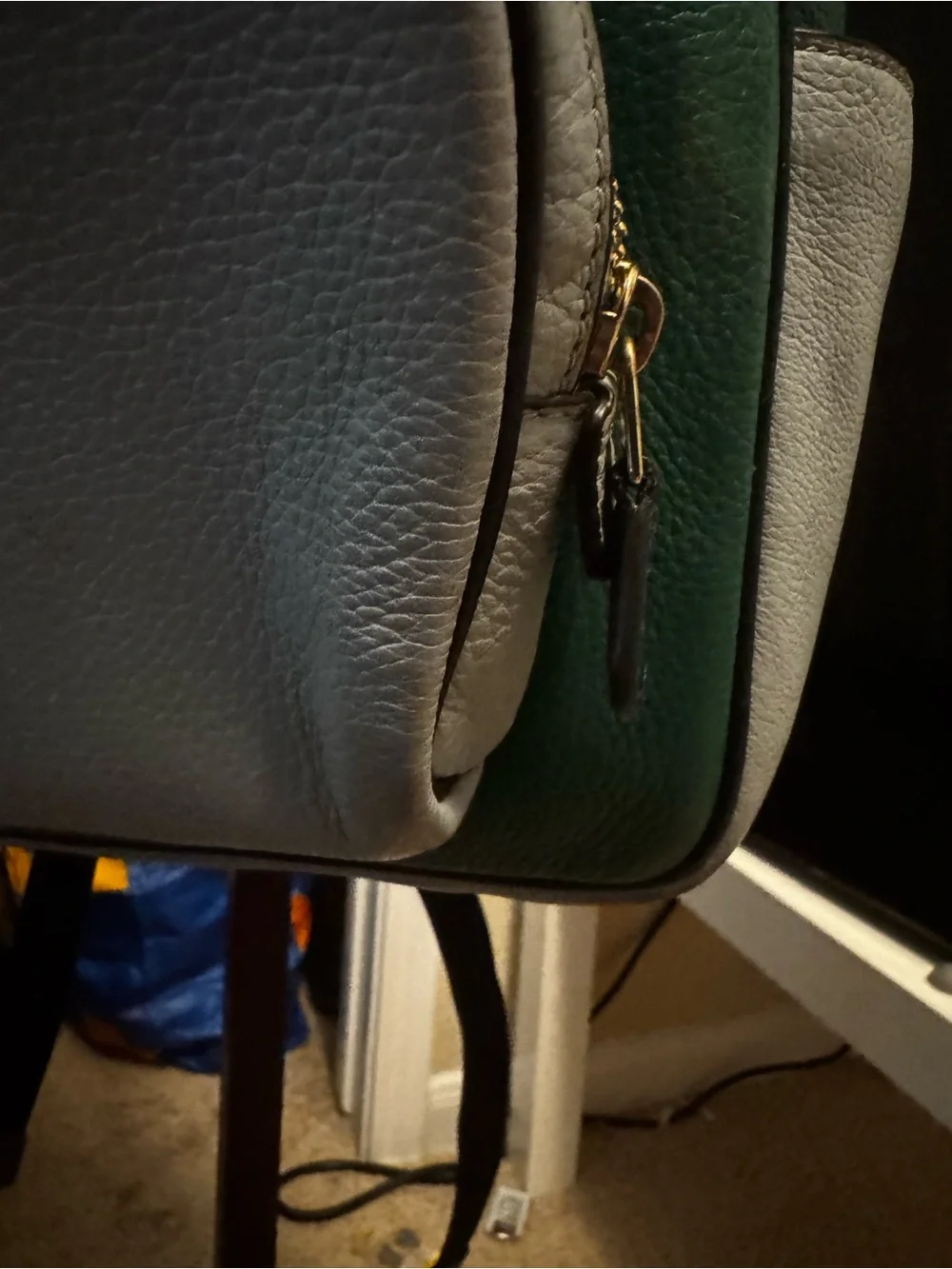 Coach Green and Light Gray Pebbled Leather Mini Backpack